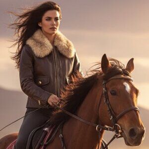 Vintage COACH LEGACY BOMBER JACKET 2006 BROWN LEATHER SZ 2 Turnlock  COYOTE FUR